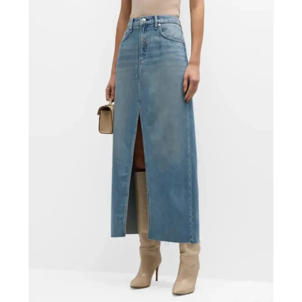rag & bone Avery Featherweight Denim Maxi Skirt in Beverlys Raw Hem size 29 - Picture 9 of 16